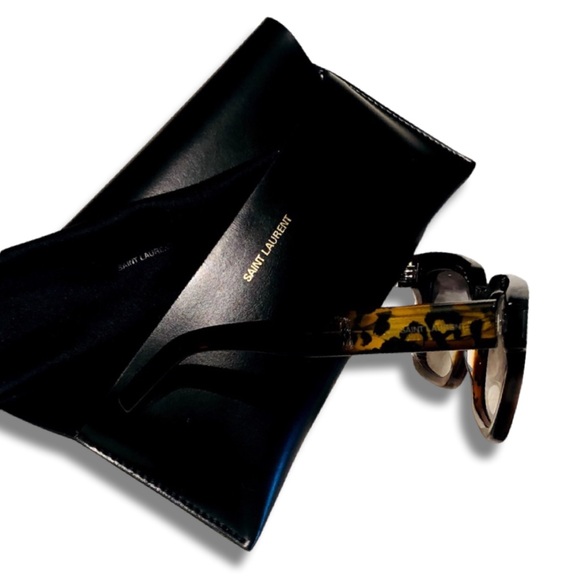 Yves Saint Laurent Black Tortoise Square Lens  Sunglasses leopard print - Picture 2 of 9